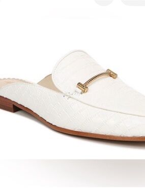 Sam Edelman White Slip-On Croc embossed  Loafer Mule with Gold Accent  size 6.5